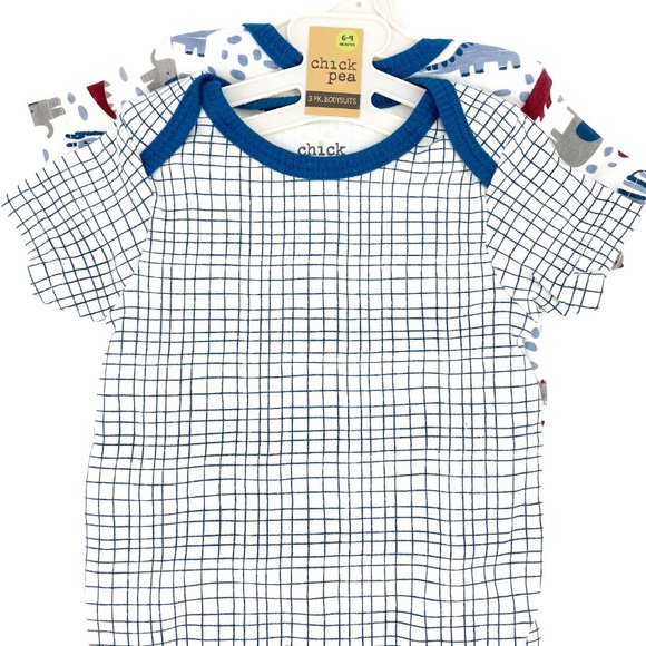 CHICK PEA Grid and Dinosaur Print 2 PK Bodysuits 6-9M - Picture 2 of 12